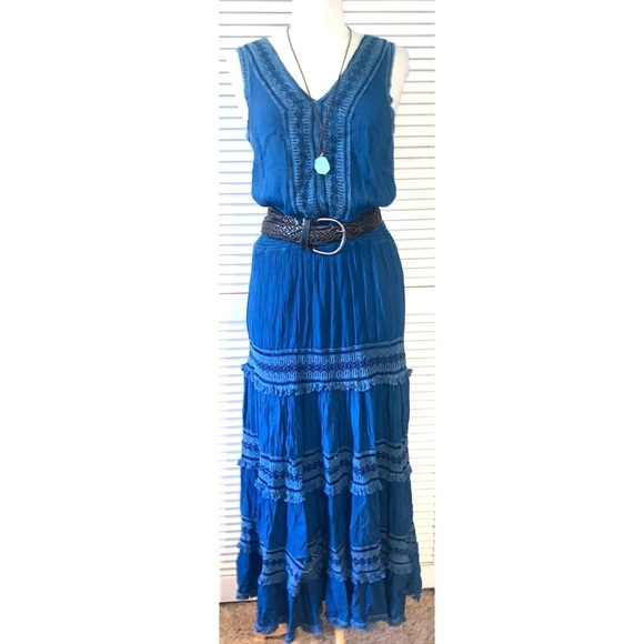 Vintage Blue Maxi Dress western style boho Size medium - Picture 1 of 7